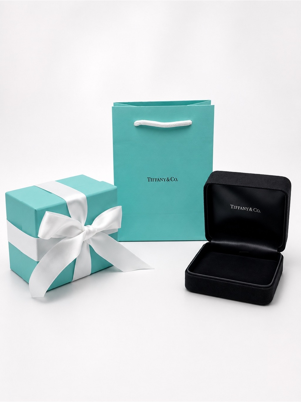 New Tiffany & Co. Black Suede Necklace Presentation Jewelry Box W/T&Co. Gift Bag